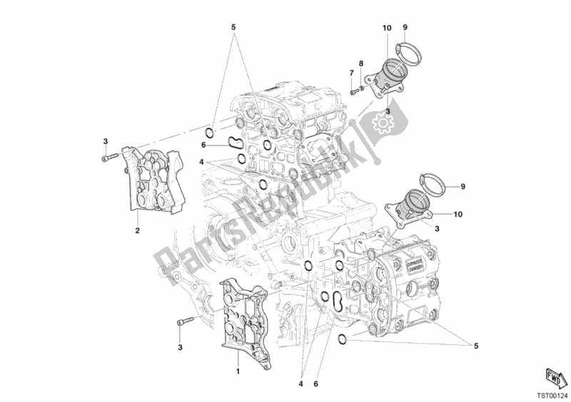 All parts for the Intake Manifold of the Ducati Superbike 999 USA 2005